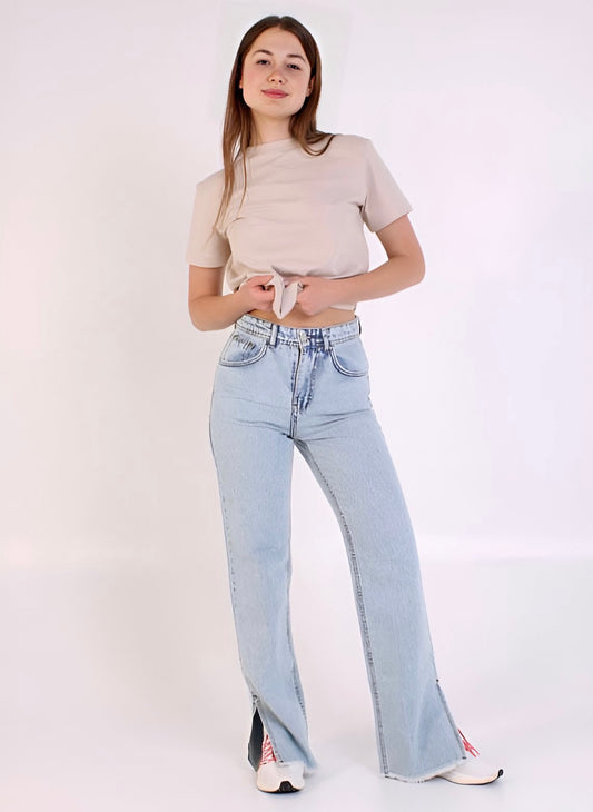 Light blue high waist jeans with boot cut