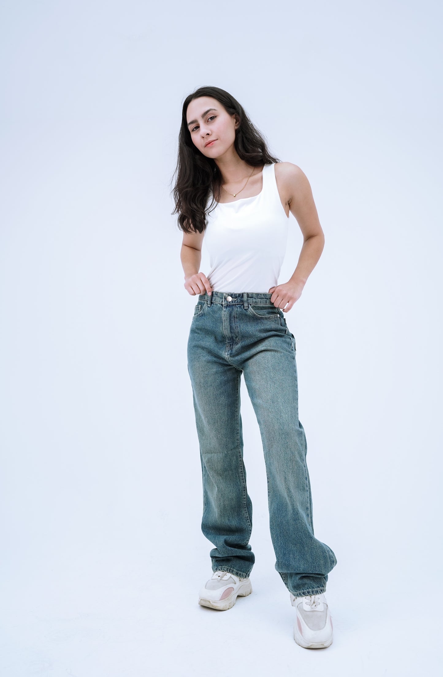 Dark Blue and Green Straight Fit Jeans