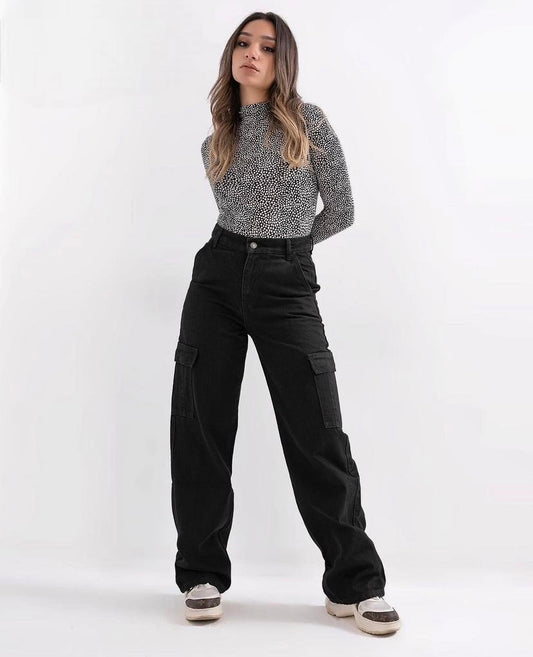 Black High Waisted Cargo Jeans